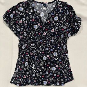 Floral V-Neck Women's Top - Black